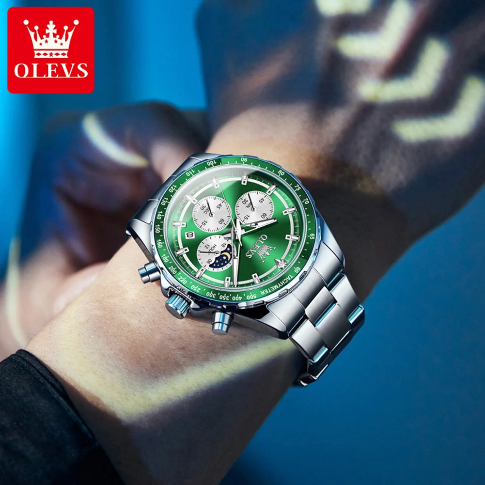 OLEVS nuovo orologio da uomo orologio da polso al quarzo moda originale data luminosa cronografo fasi lunari orologi da uomo di alta qualità