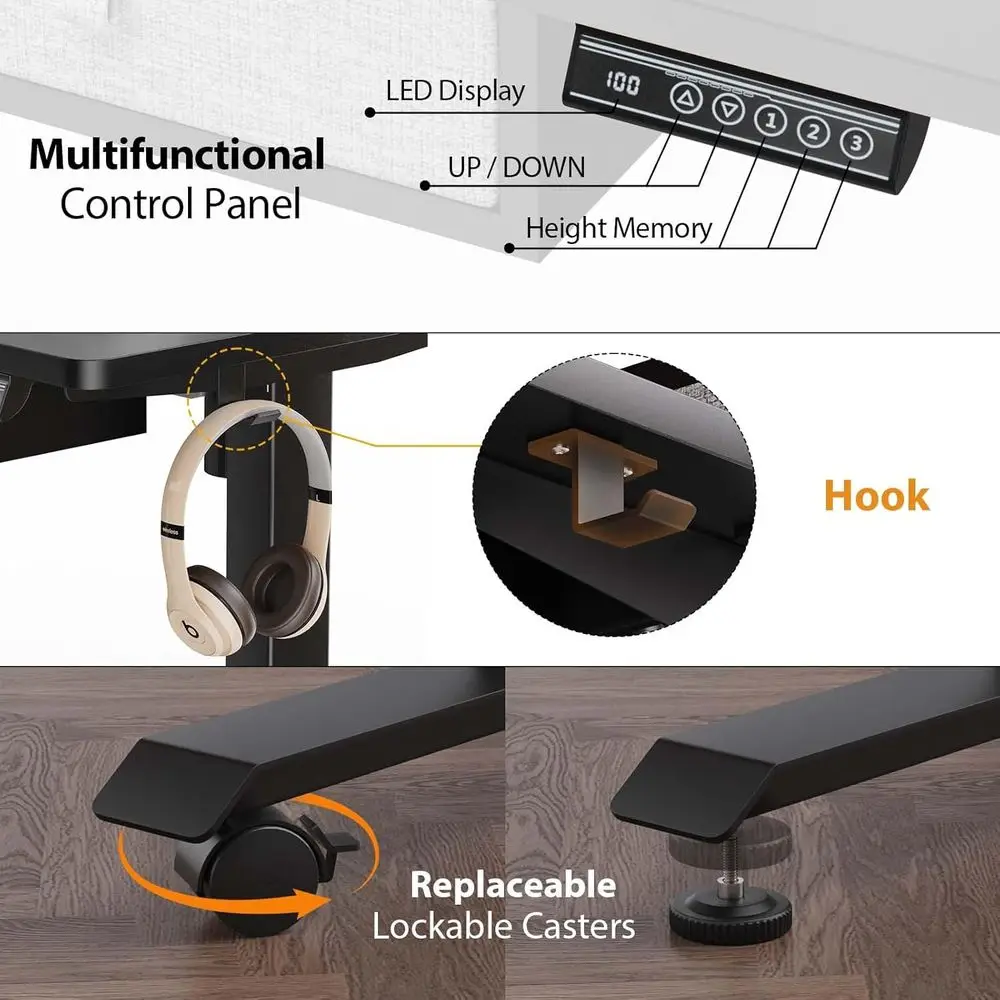 Height-Adjustable Electric Standing Desk with 5 Drawers, 55x30 Wide Desk for Sit-Stand Use, Supporting 290lbs, with Storage and