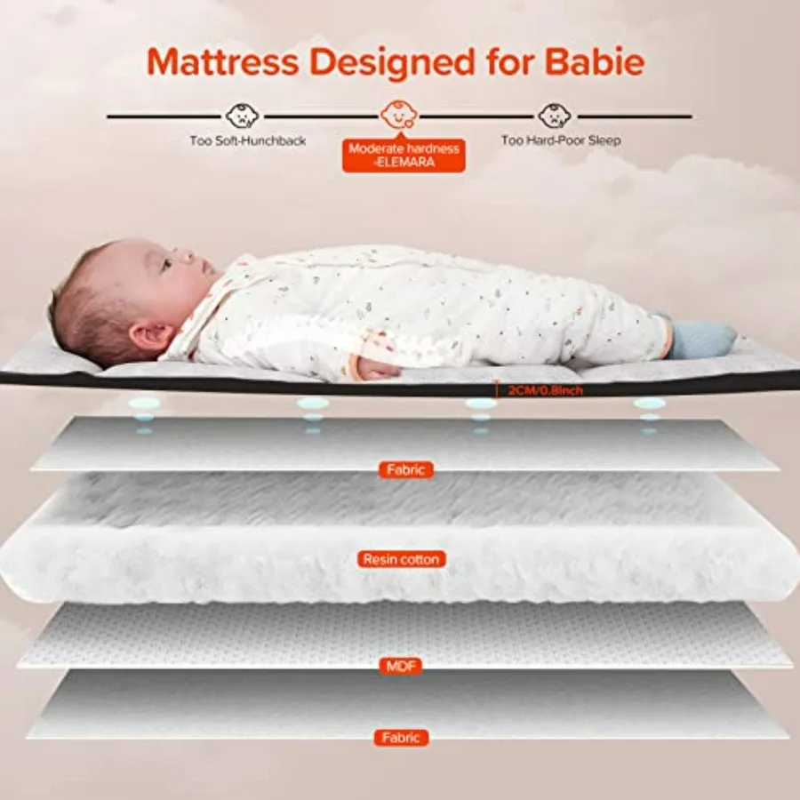 4 in 1 Wide Baby Bassinet Bedside with Diaper ChangerLong Next to Bed Crib with Mattress Sheet Music and Blackout Cover Playpen