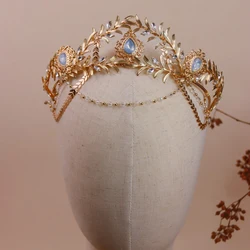 Vintage Wedding Crown Women Prom Hairband Gold Color Leaf Bridal Forehead Tiara Bride Hair Piece Accessories