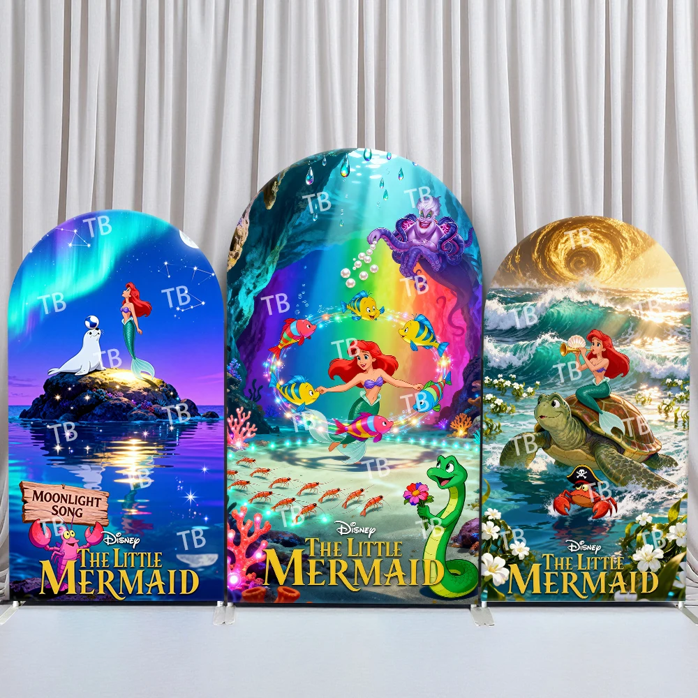 

Disney The Little Mermaid Ariel Arch Backdrop Cover Underwater Adventure Scene for Kids Birthday and Baby Shower Party Photo