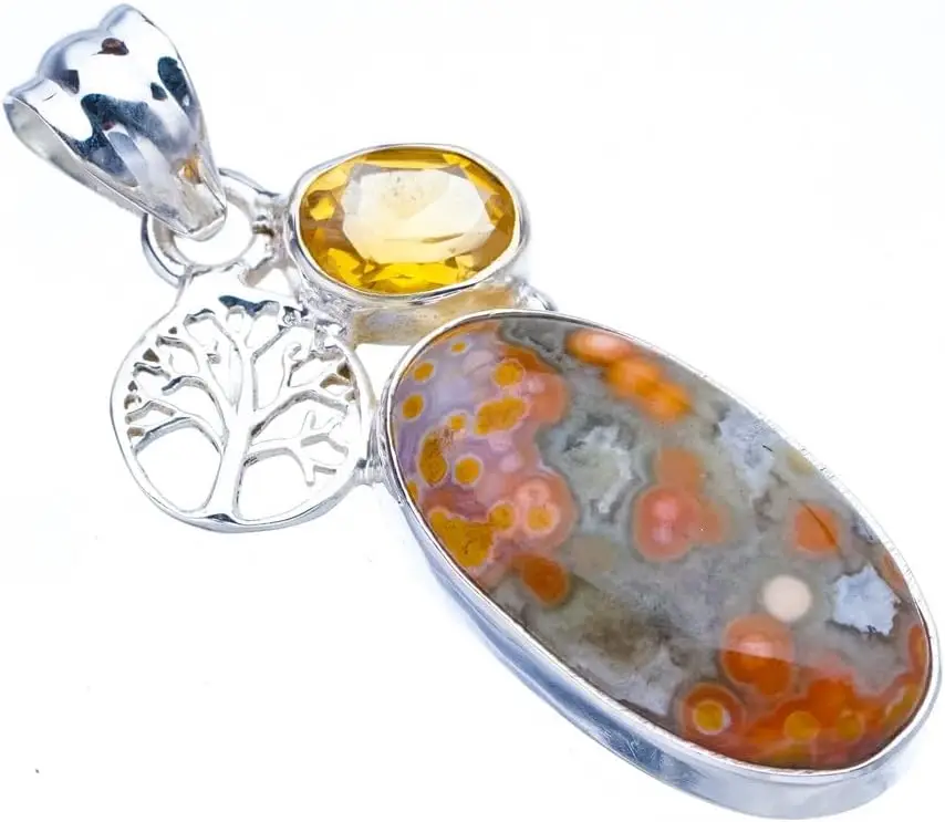 

Подвеска Hesy из стерлингового серебра 925 пробы с натуральной океанской яшмой и цитрином ручной работы, 1,75 дюйма, F4215