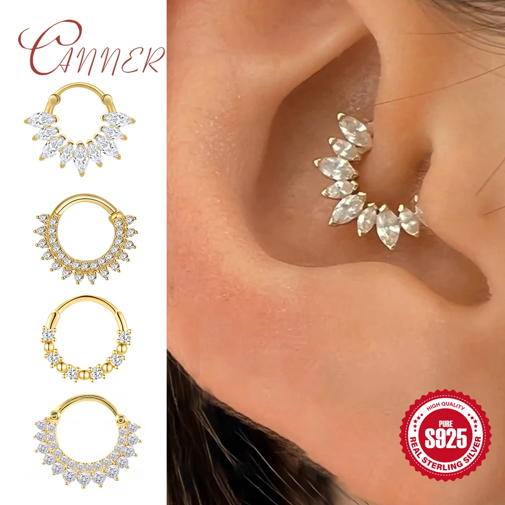 

CANNER 1PC Ear Bone Earlobe S925 Sterling Silver Buckle For Women Tragus Cartilage Piercing Earring Jewelry Zircon Hoop Earring