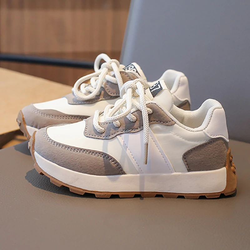 

PU Leather Sport Shoes For Children 2025 Trend Fashion Teenager Kid's Sneakers Anti-slippery Boy's Girl's Running Shoes