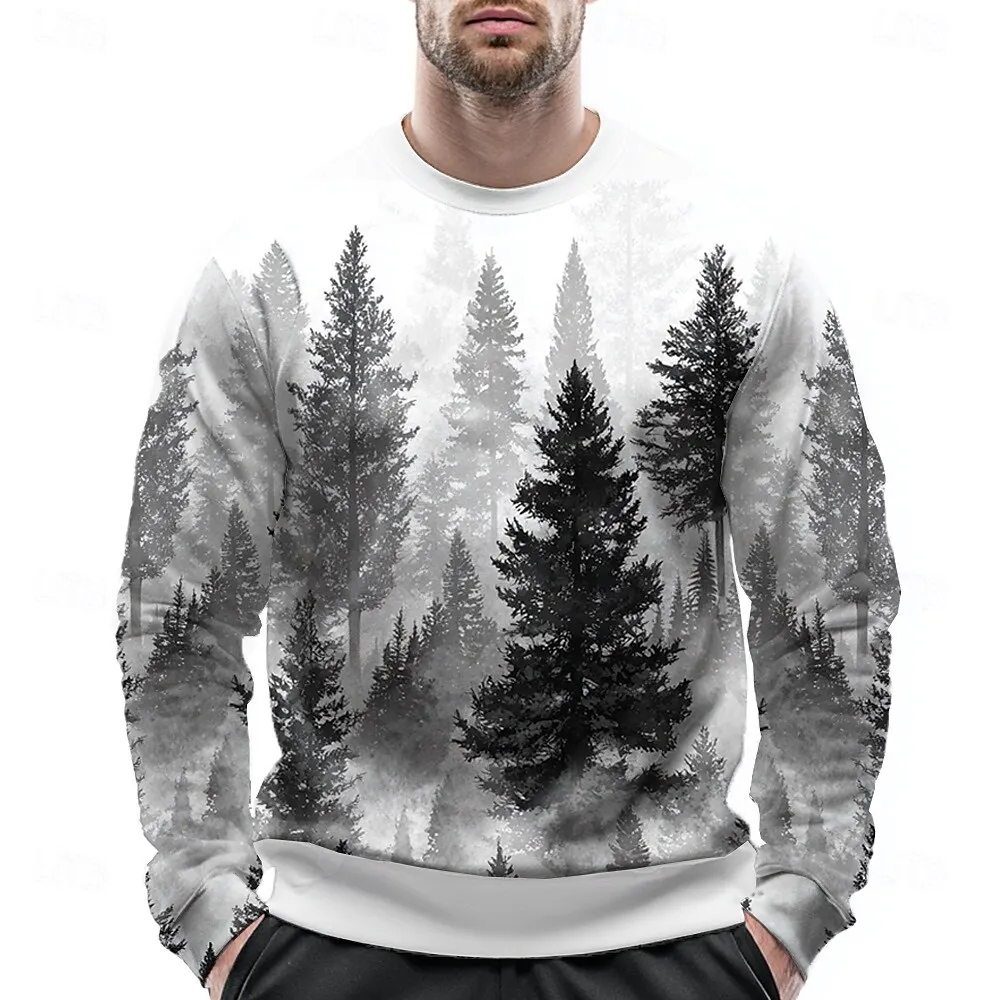

3D Print Tree Graphic Men's Sweatshirt Autumn Breathable Long Sleeve O-Neck Pullover Simple Design Fashion Daily Casual Clothing