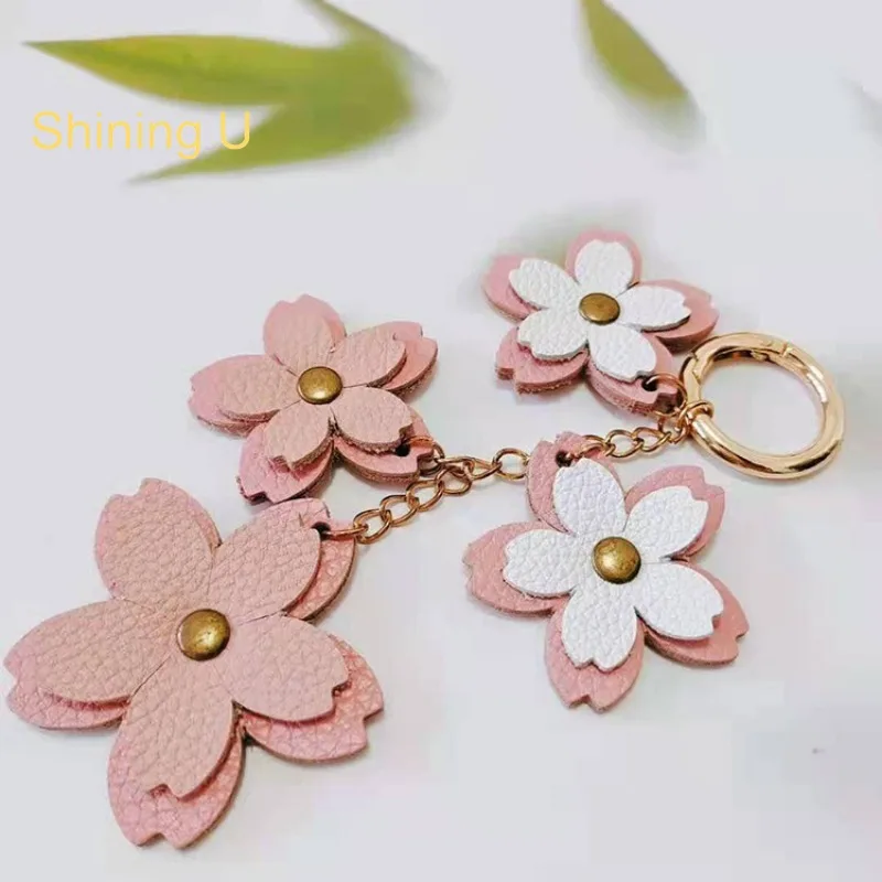 

Shining U PU Leather Cherry Blossom Sakura Car Key Chain for Women Bag Charms Fashion Accessory Gift