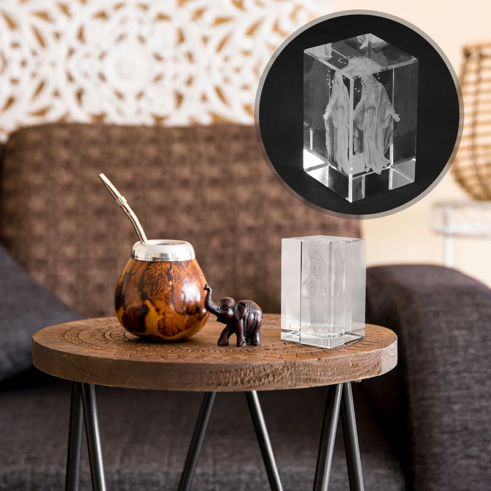 

Virgin Mary 3D Crystal Cube Engraved Desktop Ornament Home Decorations Religious Gift Engraved Crystal Gifts