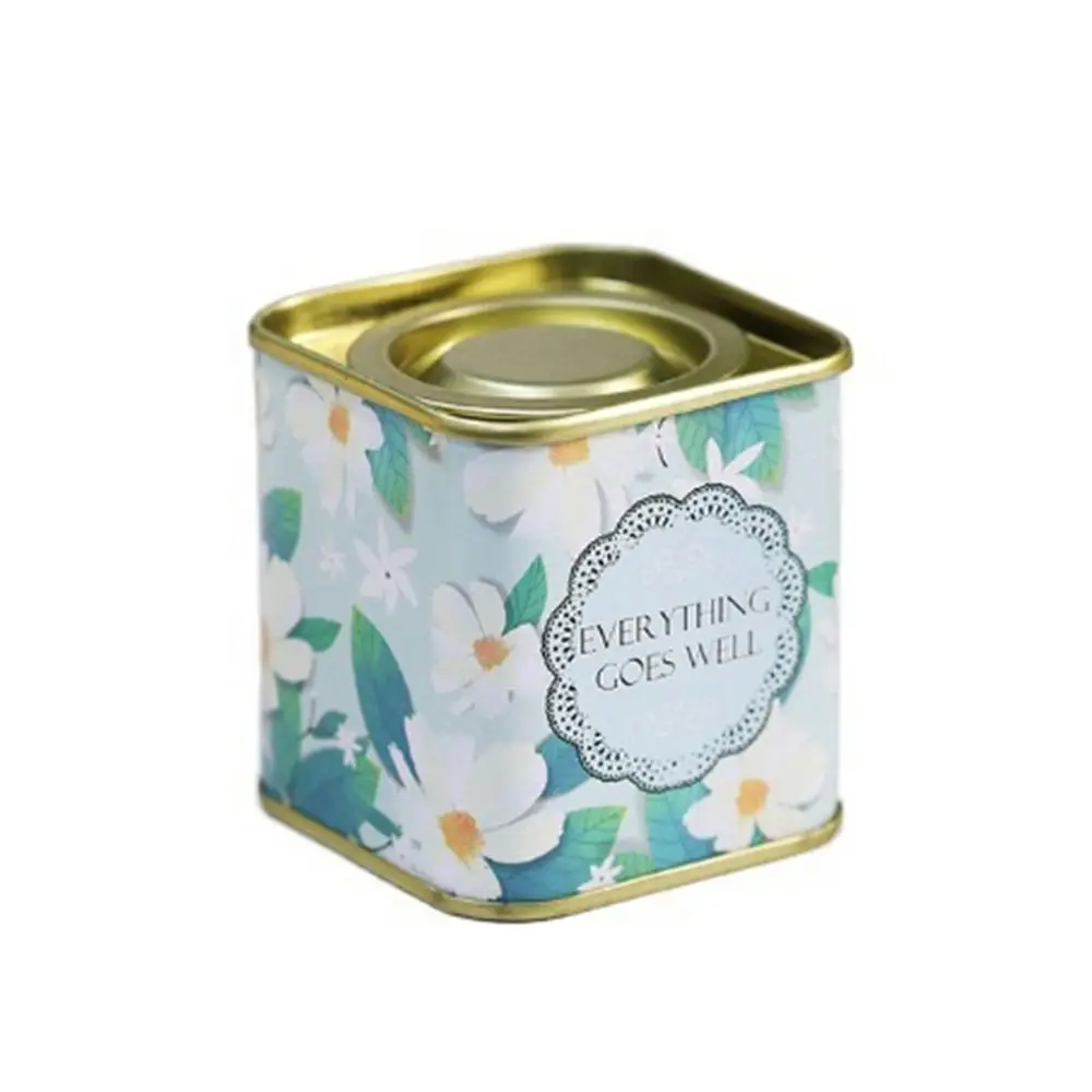 

Decorative Tinplate Tea Tin Box Square Small Metal Tea Can Portable Sealed Tea