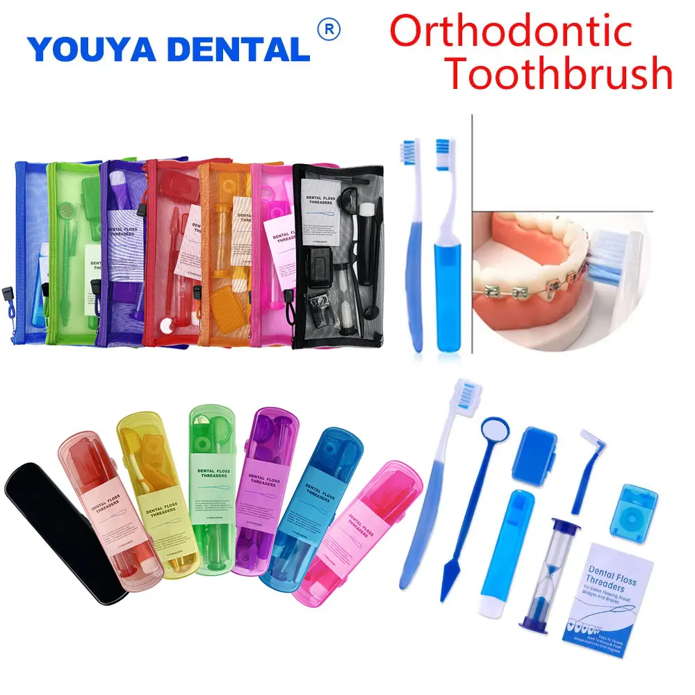 Dental Oral Hygiene Orthodontic Care kit Brush Denture Teeth Braces Toothbrush Foldable Tool Suit Fake Tooth Care Mouth Guard