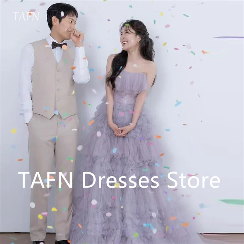 

TAFN Elegant Tulle Evening Party Dresses Korea Photo shoot Strapless Tiered Wedding Gowns Photo shoot Customized Prom Dress