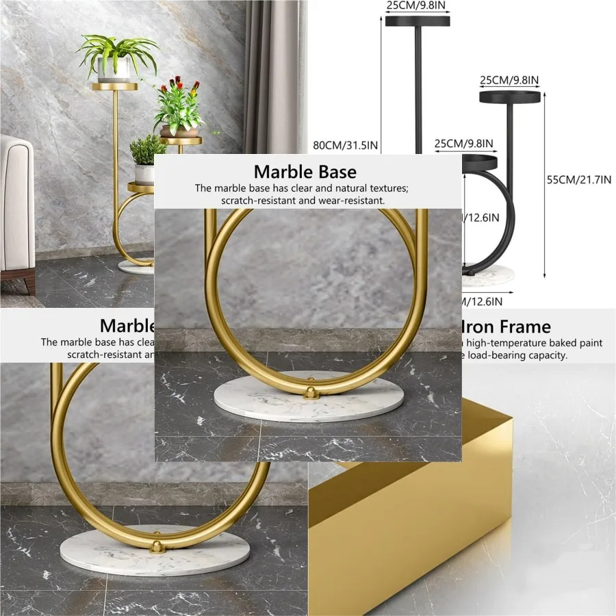3 Tier Plant Stand, Tall Metal Plant Shelf with Marble Base