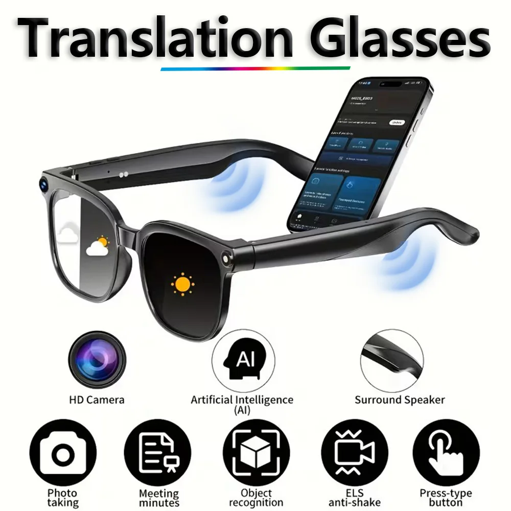 M02S AI Smart Glasses 8MP Camera 1080P Video Real-time Translation Bluetooth Call ENC Noise Reduction