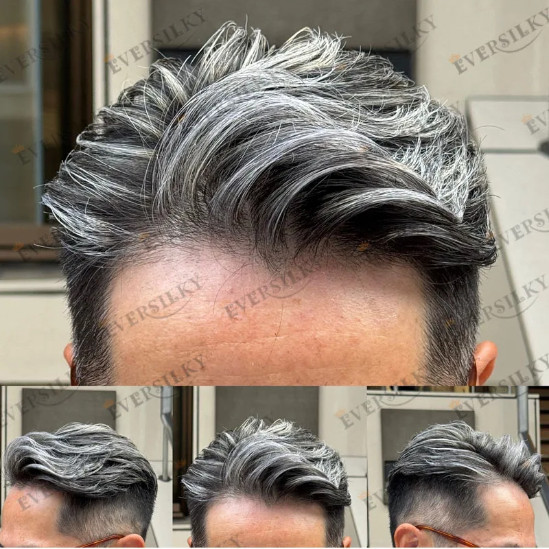 

Natural Frontline Man Grey Human Hair System Prosthesis Long Last 1B50 1B65 Man's Wigs Undetectable Black Brown #4 #5 Hairpieces