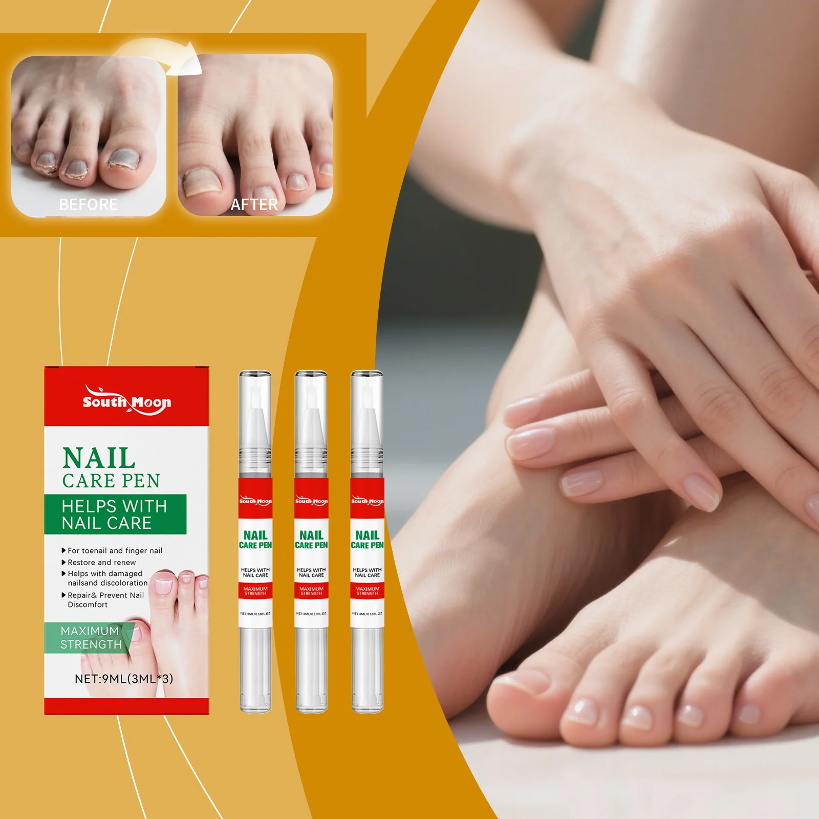 قلم العناية بالأظافر من ساوث مون للأيدي والقدمين، زيت مغذي للبشرة، سطح أظافر نظيف ولمعان، أداة مانيكير يومية للباديكير