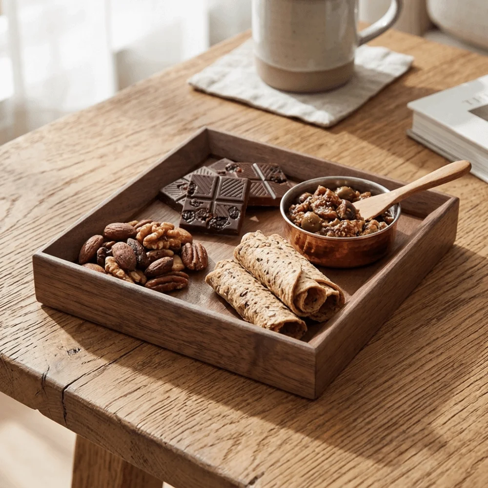 Square Outline Serving Tray Polished Surface Raised Surround Edge Fruit Display Plate Thickened Base Stable Snack Platter