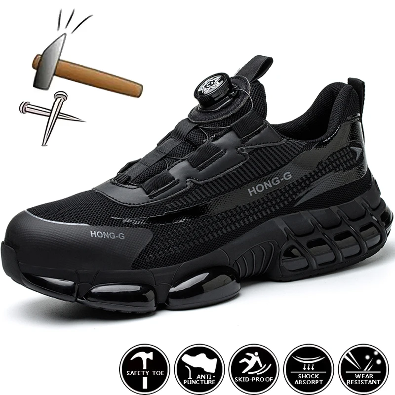 Fashion Rotating Button Safety Shoes Men Anti-smash Anti-Puncture Mining Boots Fashion Men Sneakers Safety Work Shoes Men ﻿