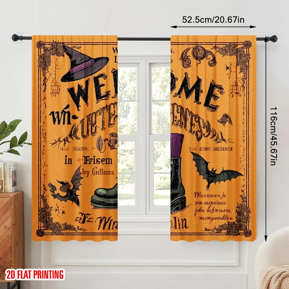 2pcs,2D plane printing Pattern Curtains Welcome My Pretty Witches to the Wicked Witch Inn Versatile Fabric (without rod) Art