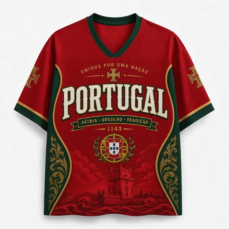 2026 Portugal Football Fan Uniform Football Print Breathable V-neck Mesh Football T-shirt Is A Must-have for Fans