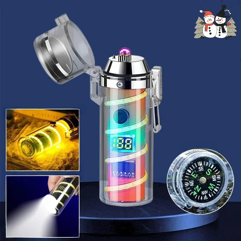 

Waterproof Windproof Dual Arc Electric Lighters Multifunction Plasma USB Rechargeable Lighter High-Bright Dream Atmosphere Light