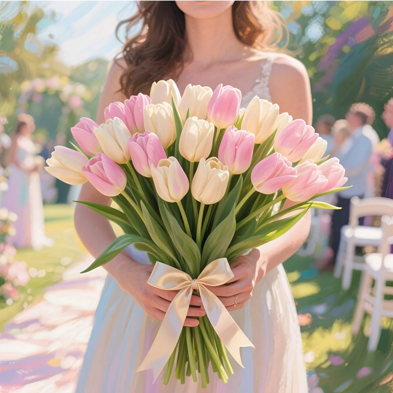 Ramo de 12 Tulipanes Artificiales de Tacto Real - Tulipanes Realistas de Múltiples Flores con Follaje, Decoración para Bodas/Día de la Madre
