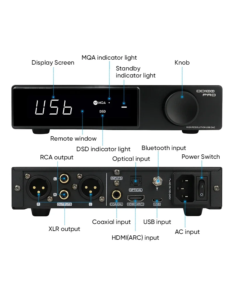 SMSL DO100 Pro Hi-Res MQA DAC Dual ES9039Q2M فك Bluetooth5.1 DSD512 OPA1612 HD-ARC DAC رقمي عالي الجودة لـ PS5 DO100pro