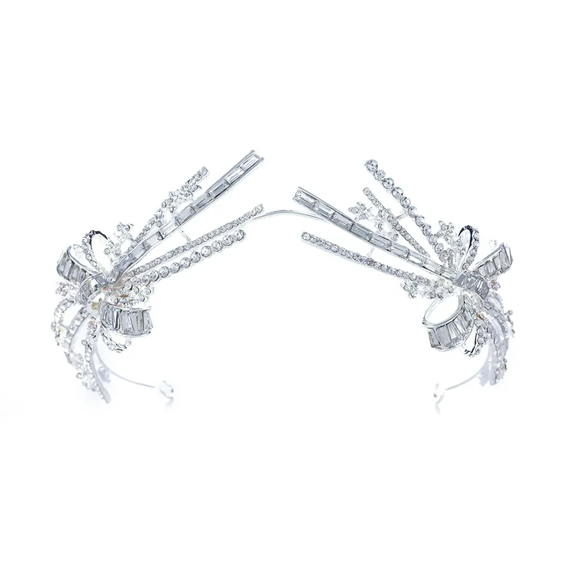 Baroque Crystal Bowknot Crown Bridal Headpiece Silver Color Rhinestone Diadem Queen Princess Tiaras Wedding Hair Jewelry