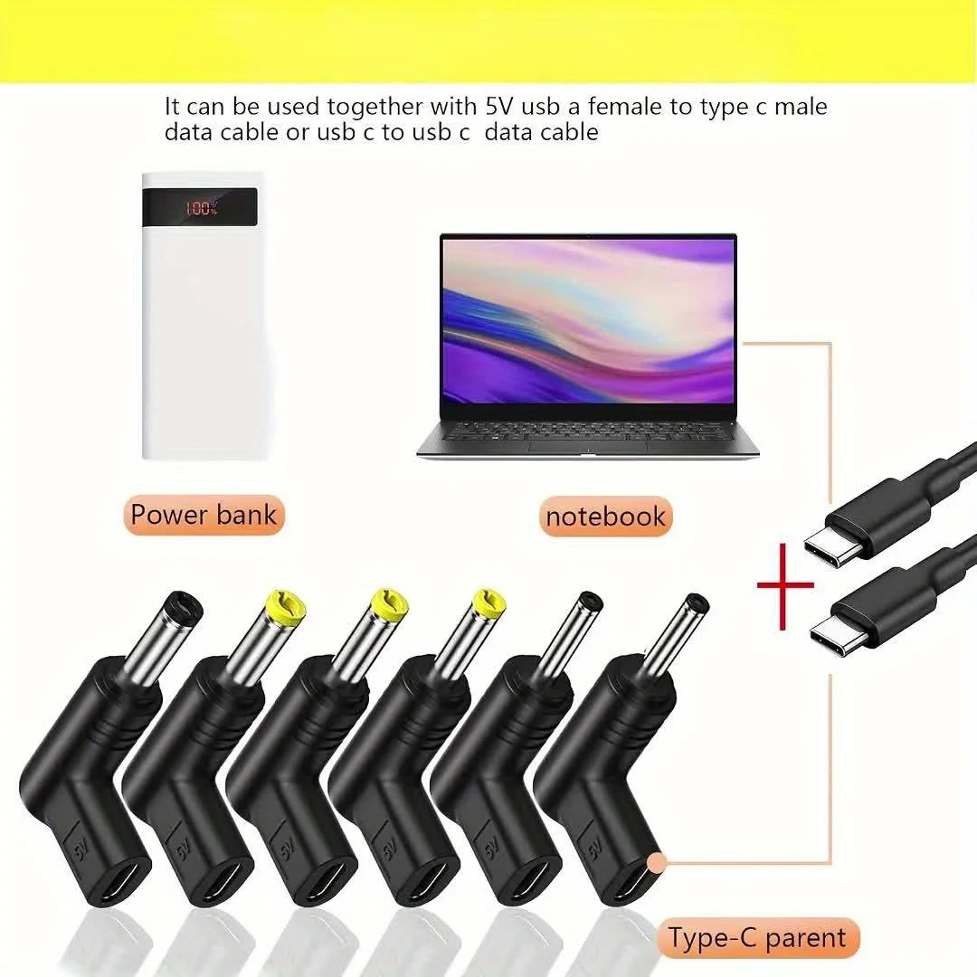 6PCS USB Type C Female to DC 5V Male Power Charging Adapter, Multifunctional Type-C to DC Jack Plug Converter for Surveillance C