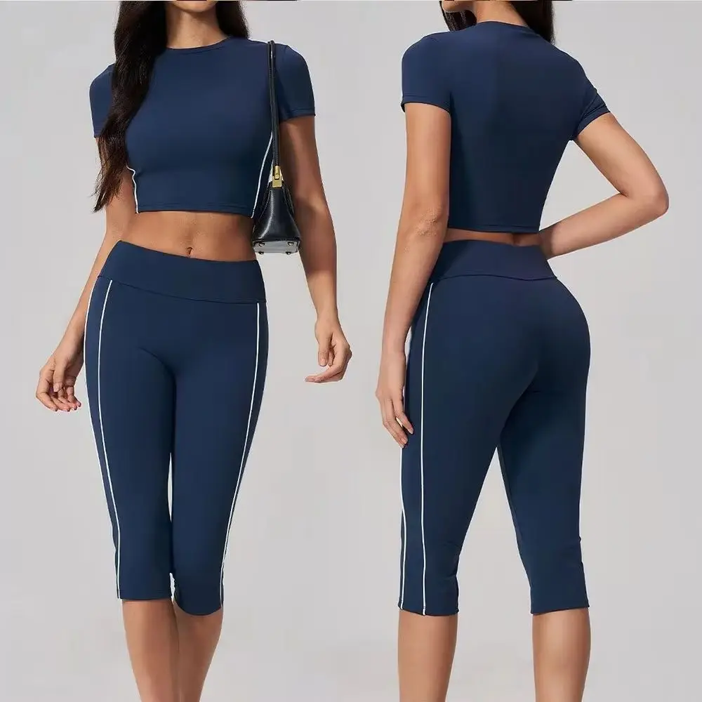 2PCS Gym Half Zipper High Collar Sports Shirts Fitness Tight Long Sleeved Running Cycling High Waisted Yoga Pants Set 2Pcs