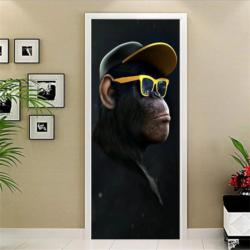 Vinyl Door Sticker Bathroom Bedroom Kids Room Self-adhesive Wallpaper Flower Black Orangutan Home Decor Window Poster Wall Decal