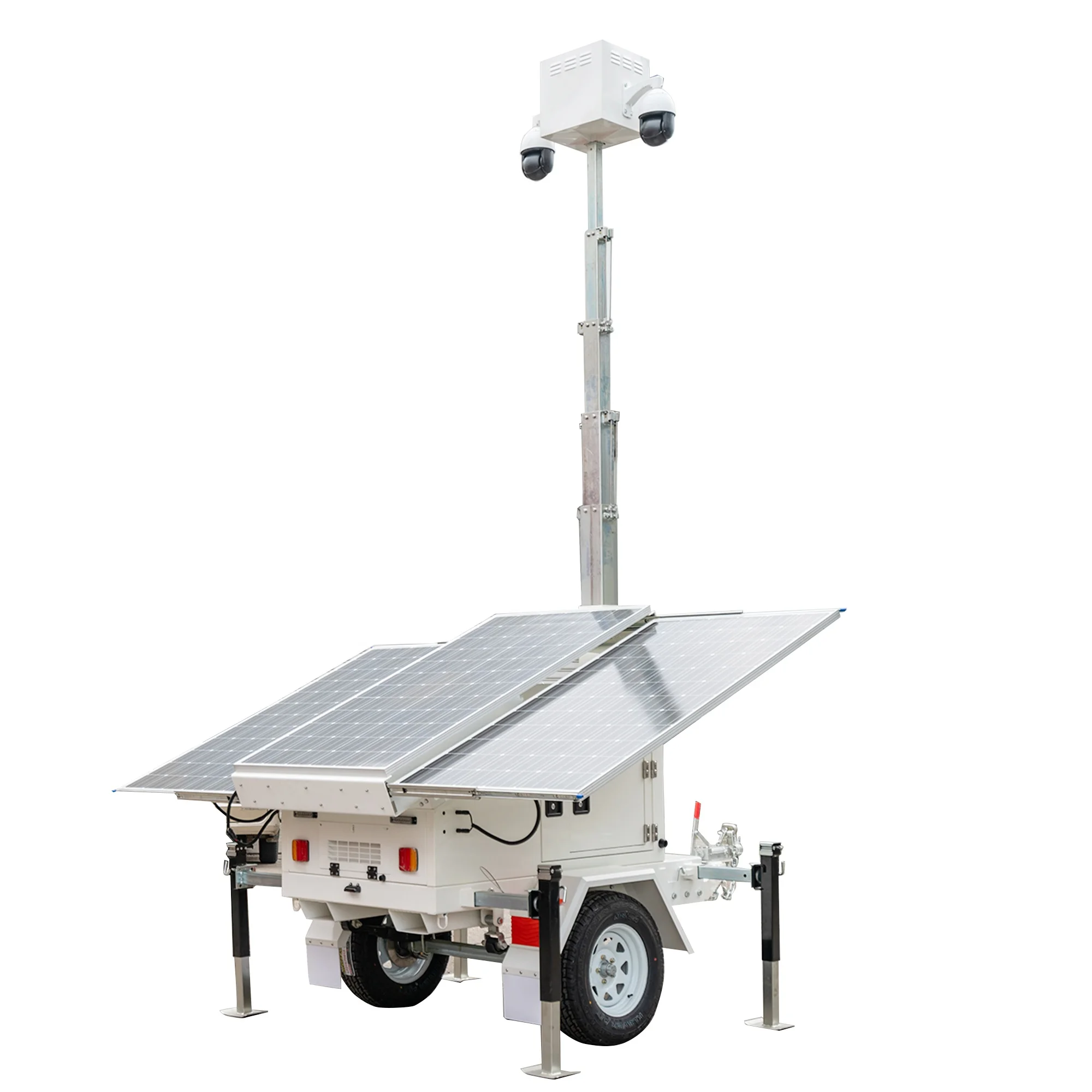 Lithium Battery Solar Tower with 2x PTZ Dome  for CCTV