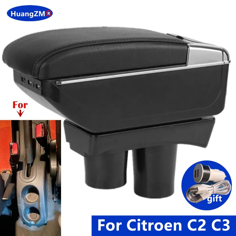 For Citroen C2 C3 Armrest Box For Citroen C3 C2 Car Armrest Storage Box Cup Holder Interior Dedicated Retrofit Car Accessories