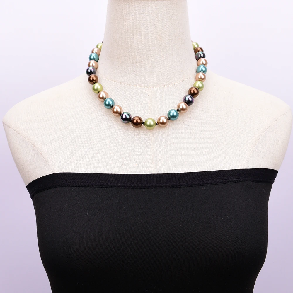 G-G 18\'\' 12mm Natural Mix Color Round Shape Sea Shell Mother Of Pearl Choker Necklace Gifts For Women