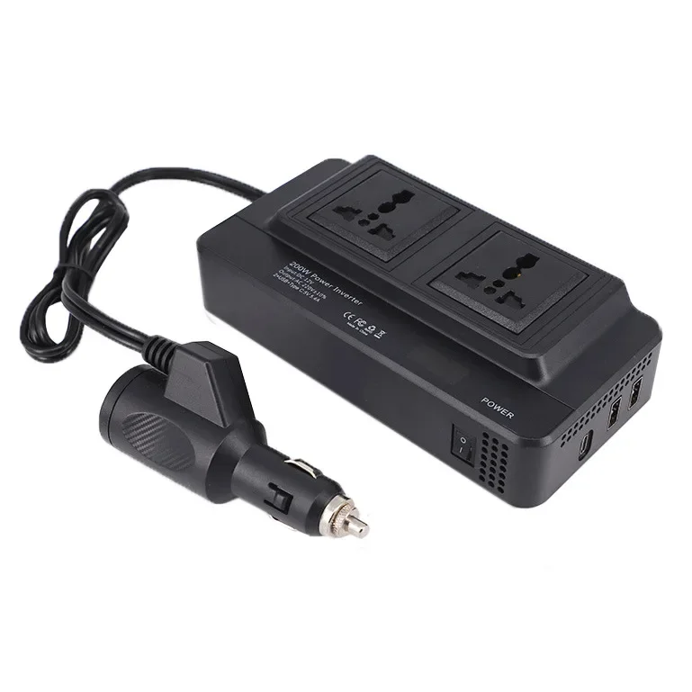 

Car inverter 200W12V to 220V dual AC output 2USB + TYPE-C QC3.0 PD20W