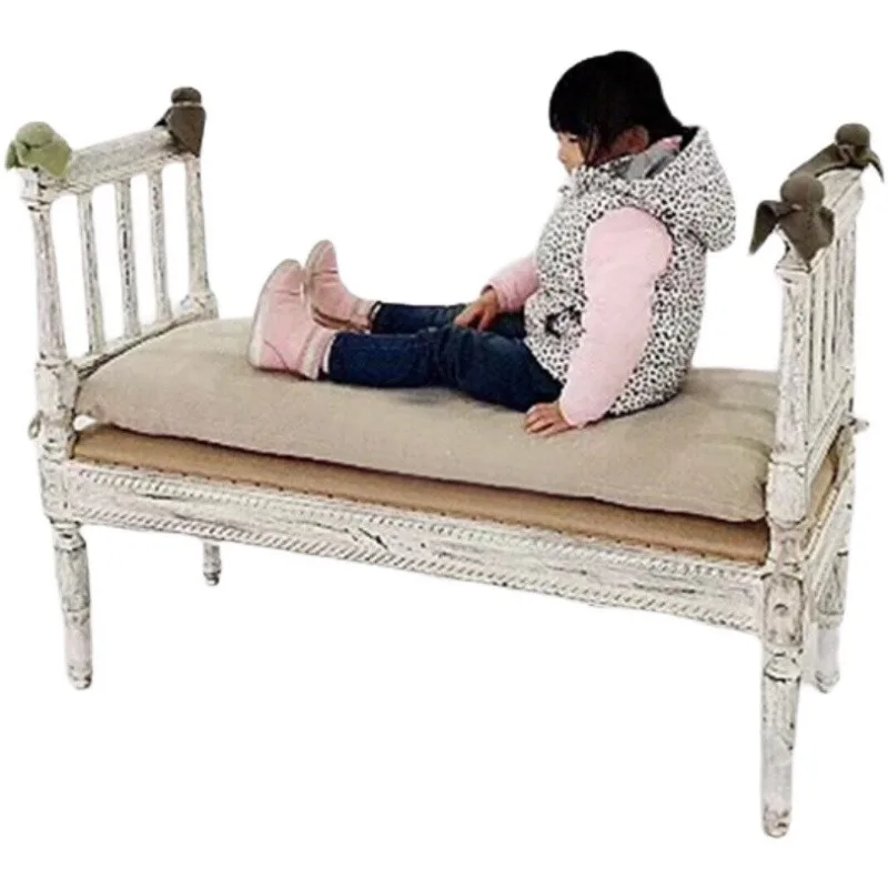 

American country solid wood sofa, changing stool, bedside stool furniture, European retro