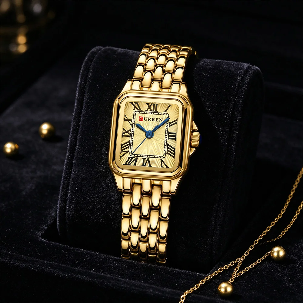 CURREN 9116 Vintage Thin Quartz Watch with Stainless Steel Bracelet Roman Numerals Dial Elegant Classic Ladies Wristwatch