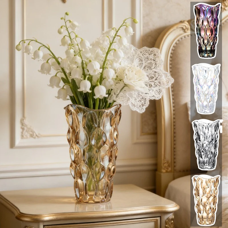 

Modern Wave Pattern Thickened Glass Vase Clear Decorative Table Centerpiece for Living Room Home Floral Arrangement Nordic Style