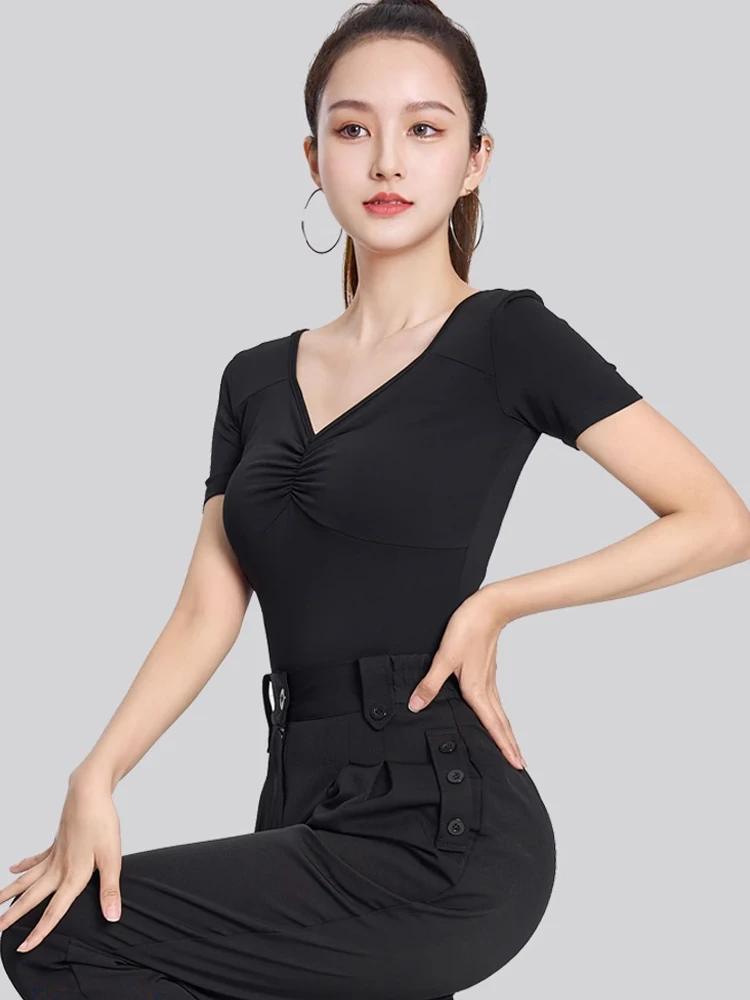 Latin Ballroom Dance Costume Women Standard Dance Stage Wear Competition Performance Dance Clothes Short Sleeve Tops AMY279