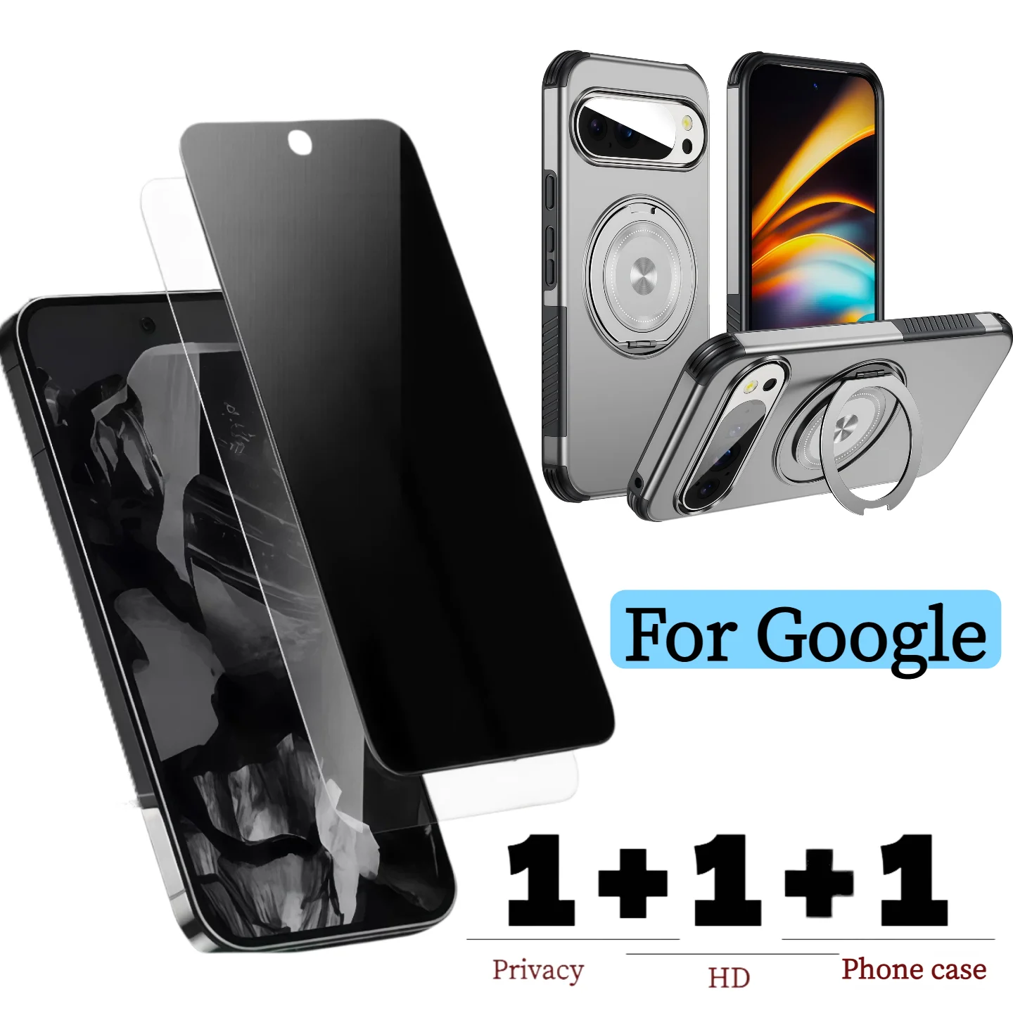 【3in1】1 HD-Displayschutzfolie + 1 Blickschutzfolie + Magnetische Standhülle für Google Pixel 11Pro XL 10Pro XL 9Pro XL