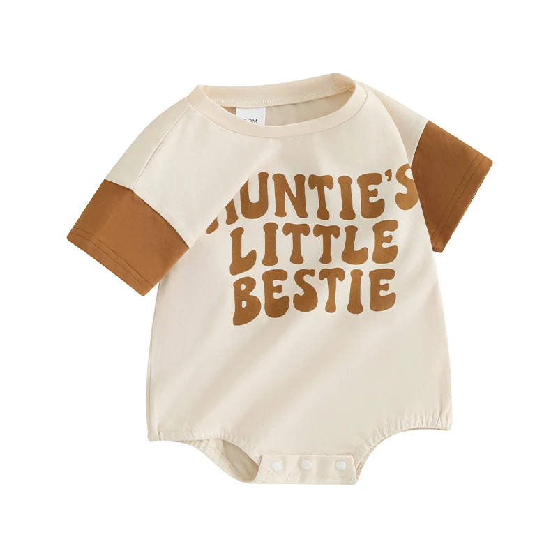 Wankitoi Infant Baby Boy Girl Summer Outfits Auntie’s Little Bestie T-shirt Romper Short Sleeve Pullover Tops Infant Clothes