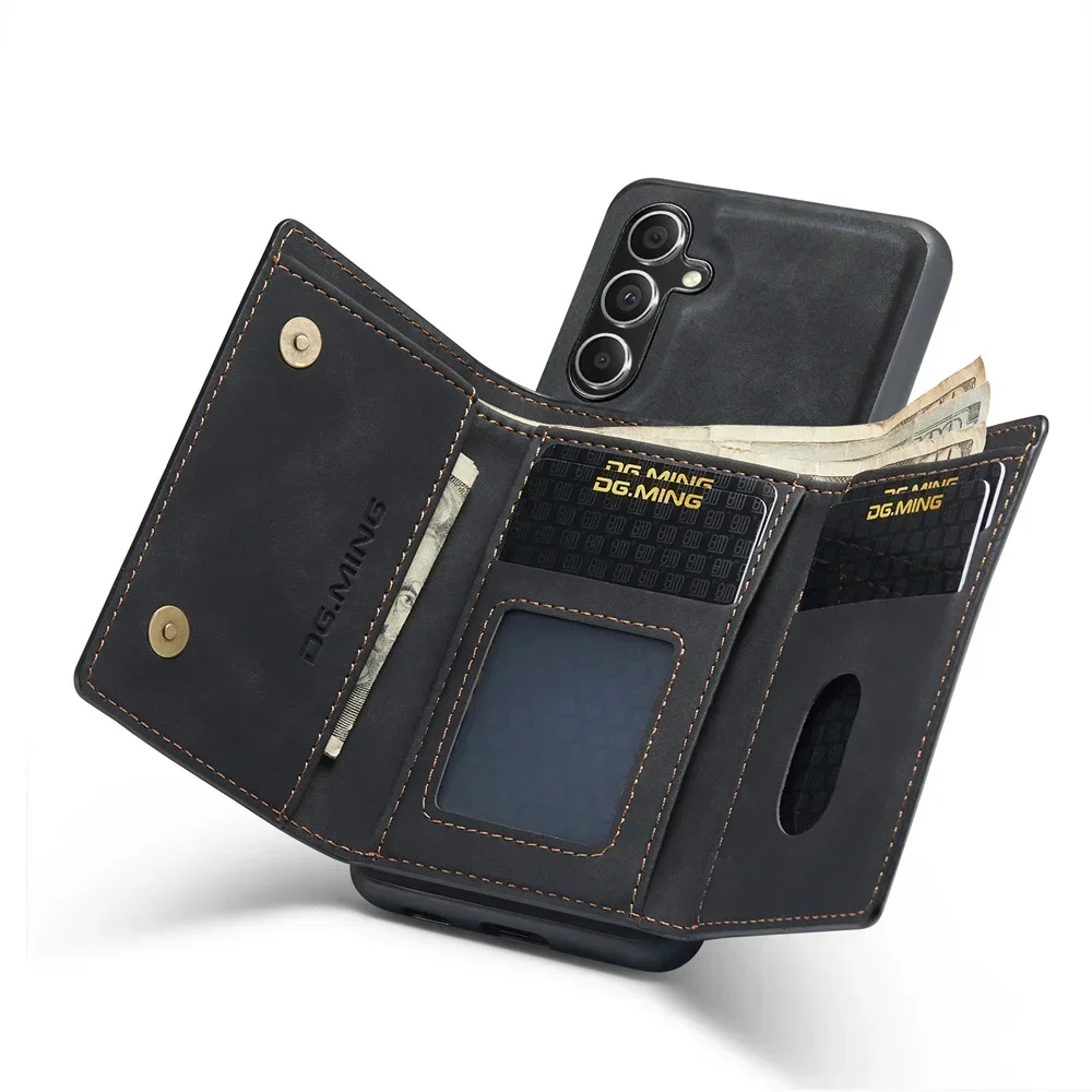 Wallet Case for Samsung GalaxyS24 S23 S22 S21 S20 Ultra A16 Retro Leather Magnetic Detachable with Trifold Wallet Holder DG.Ming