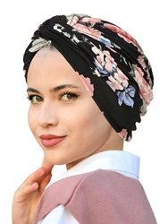 Trendy Print Women Muslim Hijab Caps Wrap Head Indian Turban Bonnet Ladies Headdress Islamic Clothing Accessories