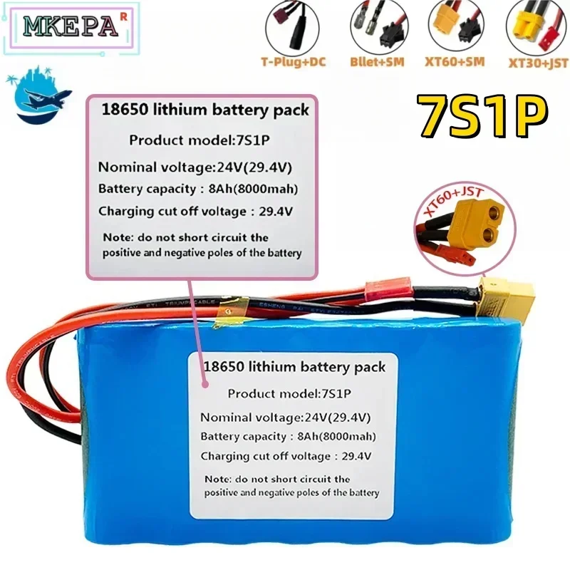 

Подходит для аккумуляторных самокатов, игрушек и велосипедов 29,4 со встроенным BMS, литий-ионного аккумулятора 24 В 7S1P 8000 мАч 18650.