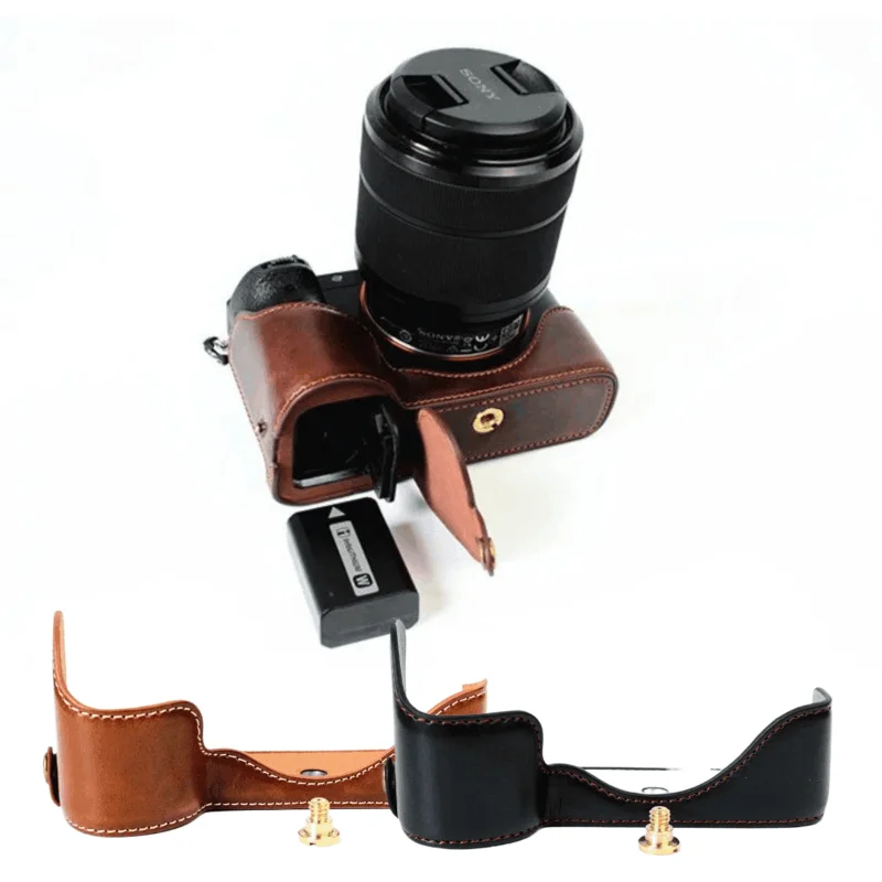 Camera Video Half Bag Case PU Leather 1/4 Screw Mount For Sony ILCE-7M2 A7II A7 II A7R II Leather Bottom Open Body Set