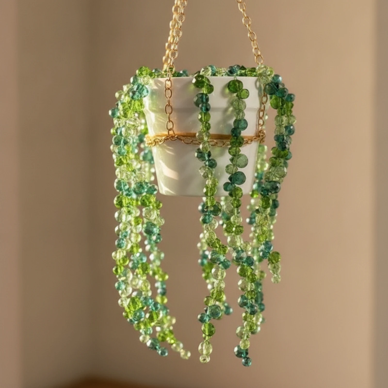 Hanging Plant Pot Ornament Bohemian Hanging Planter Ornament with Beads Disco Ball Planter with Chain Lightweight Long-Lasting