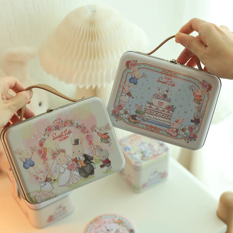 Small Cute Rabbit Suitcase Metal Candy Storage Box Wedding Favor Cookies Dessert Organizer Container Empty Tin Boxes Gift Box