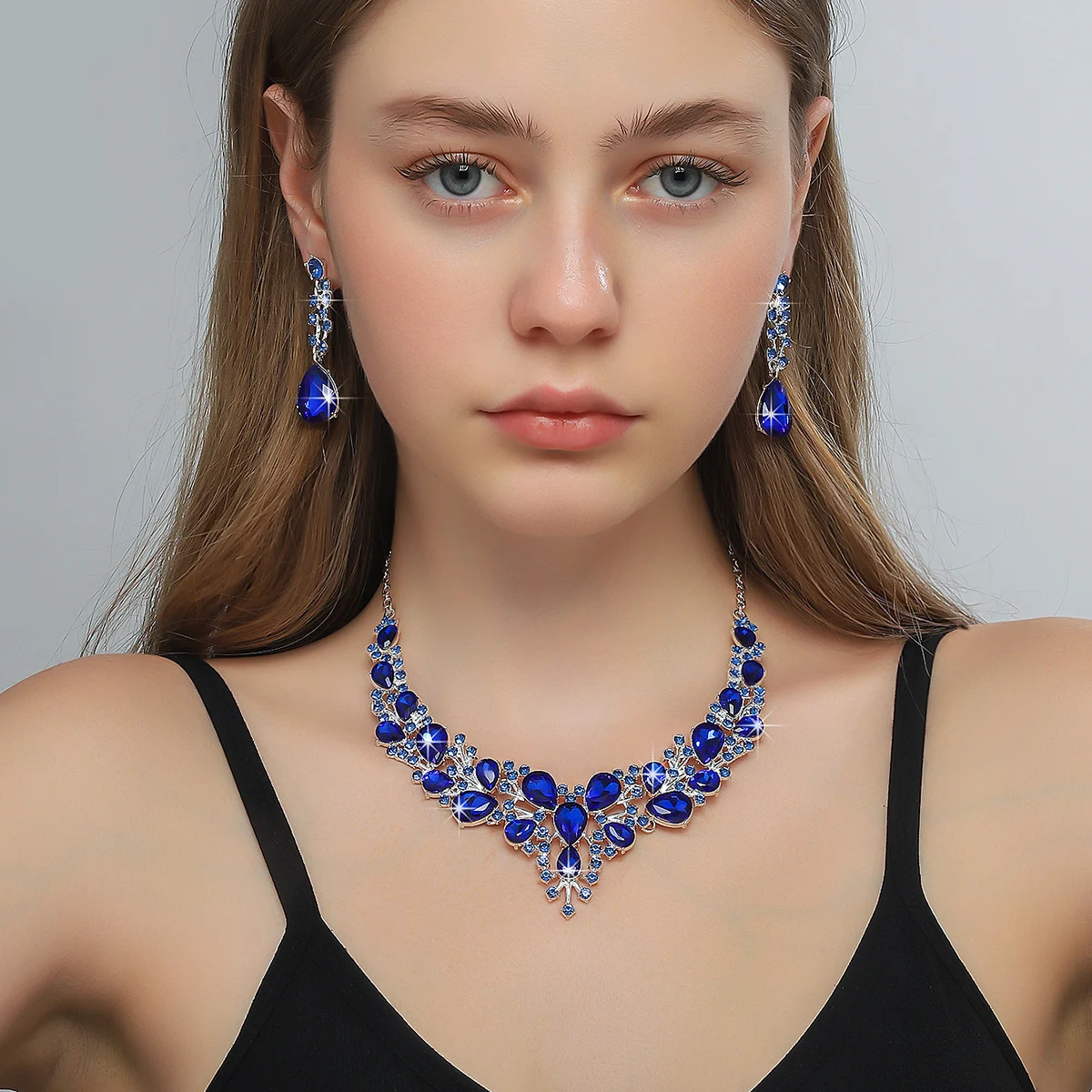 Exaggerated Colorful Alloy Geometric Necklace Earrings Set