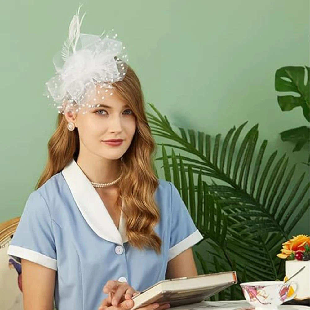 Fascynatory Lady Hat Tea Party z Kentucky Derby Wedding Flower Cocktail Mesh Feather Hairpin