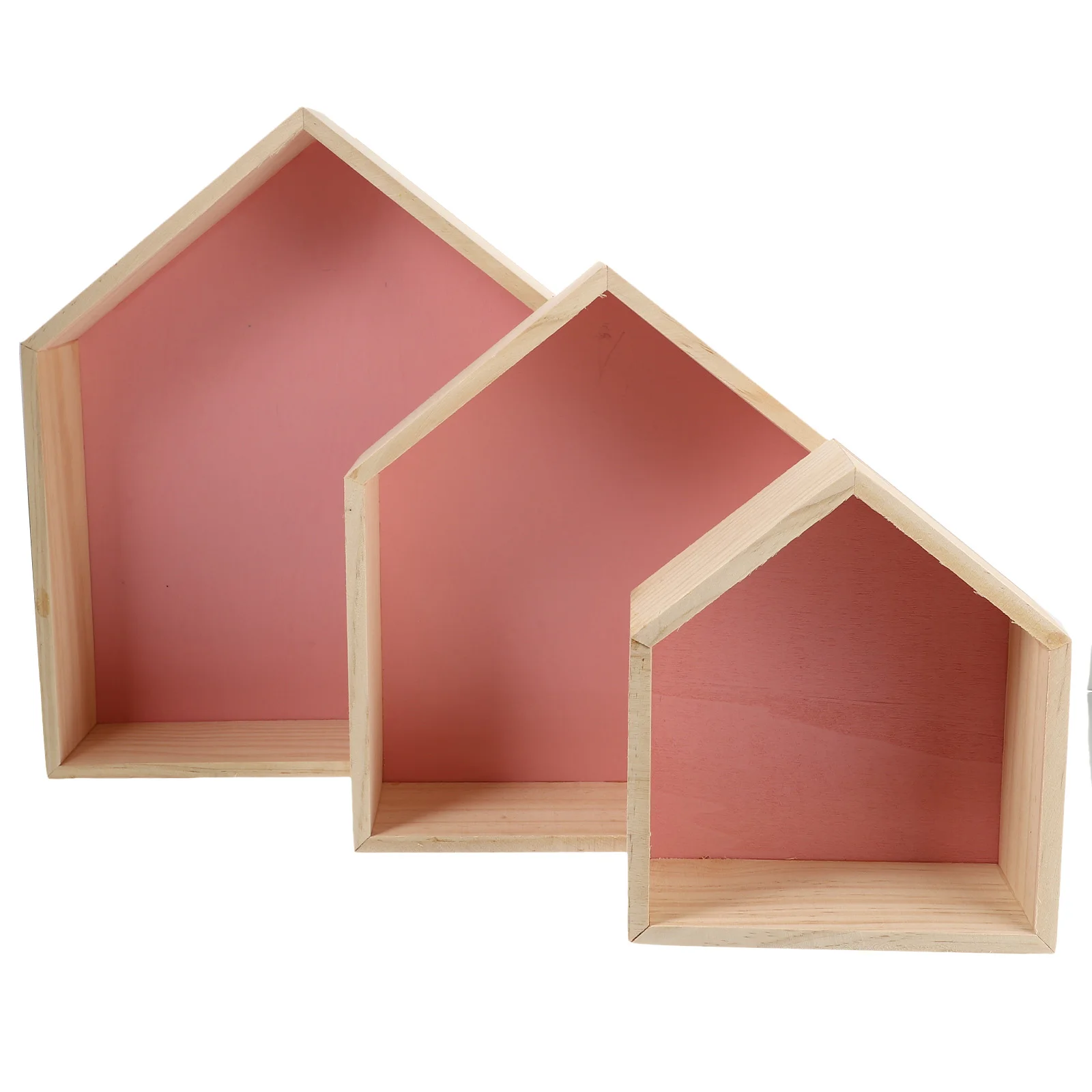 

3pcs Wall Storage Rack Rustic Wooden Display Shelf Decorative Pine Shelving Small House Shaped Design Strong Bearing Capacity