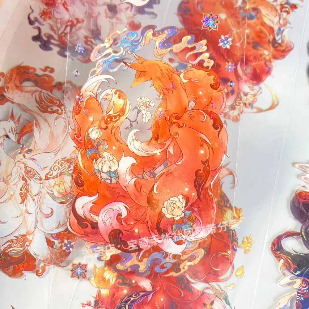 

Journal Nine-tailed Li Fugui Fox Pink Flower Moving Antique PET Scrapbook Collage Sticker Goo