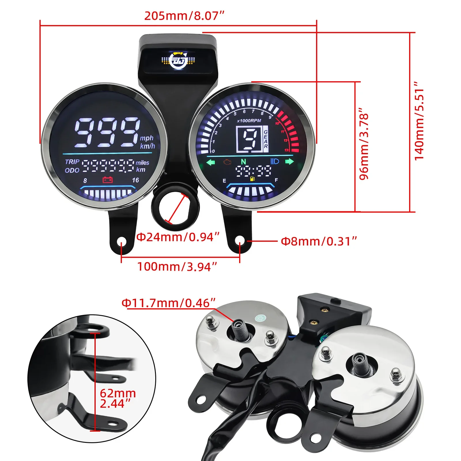Nuevo Velocímetro de motocicleta, odómetro ybr125, LED Digital RPM, carga de teléfono USB, resistente al agua, medidor de Moto, instrumento de tablero con soporte